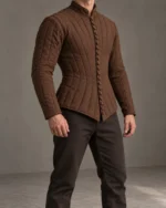 Marlowe pointed-waist quilted doublet in Warm Chestnut, front three-quarter view