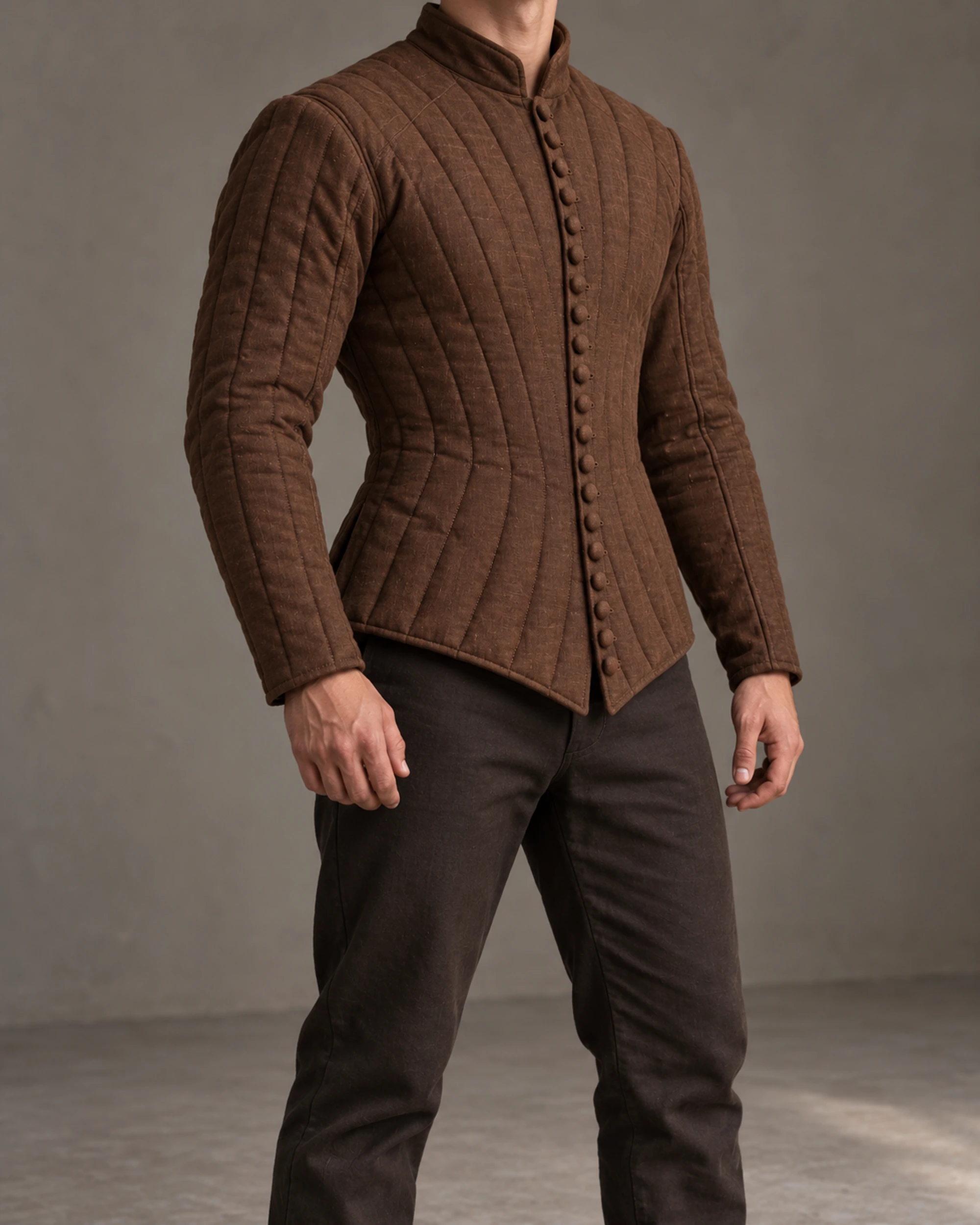 Marlowe Pointed-Waist Quilted Doublet - Warm Chestnut, front three-quarter view Marlowe pointed-waist quilted doublet in Warm Chestnut, front three-quarter view