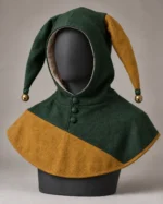 Mirthwick Two-Point Jester Hood in Forest Green and Mustard, alternate color view