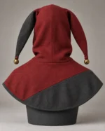 Mirthwick Two-Point Jester Hood in Burgundy and Charcoal, back view