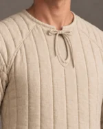 Oakhall Natural Flax bound keyhole neckline, flat neck lace and cloth modesty bridge