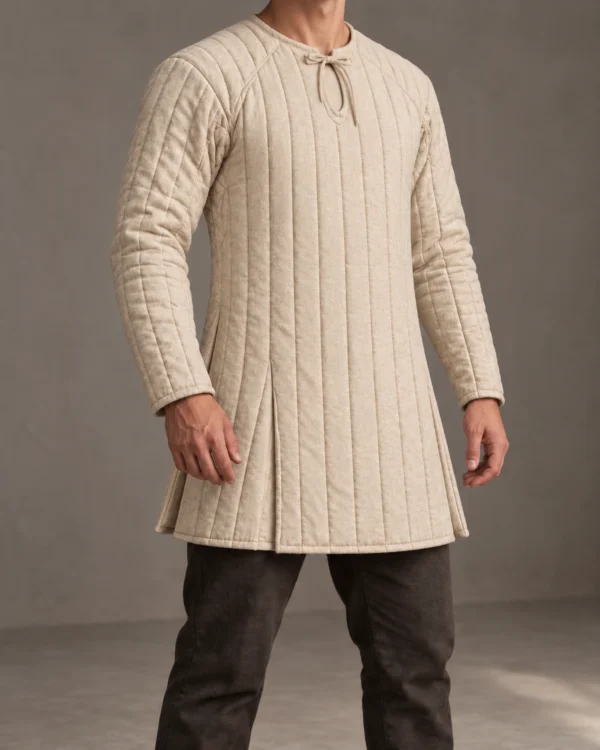 Oakhall keyhole pullover aketon in Natural Flax, front three-quarter view