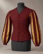 Paned-Sleeve Renaissance Doublet in Burgundy and Gold, alternate color front view
