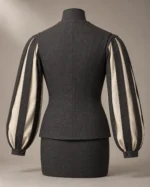 Paned-Sleeve Renaissance Doublet in Charcoal and Cream, back view