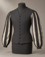 Paned-Sleeve Renaissance Doublet in Charcoal and Cream, front view