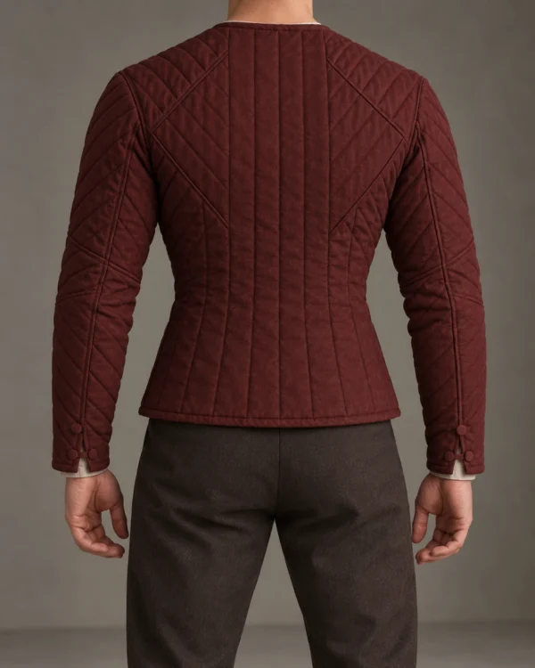 Rivenhall triangle-gore quilted doublet in Oxblood, back view