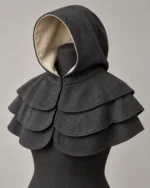 Rookmere Charcoal three-tier wool mantle hood on a black tailor's bust