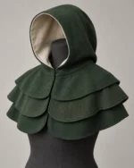 Rookmere Forest Green three-tier wool mantle hood with rounded crown