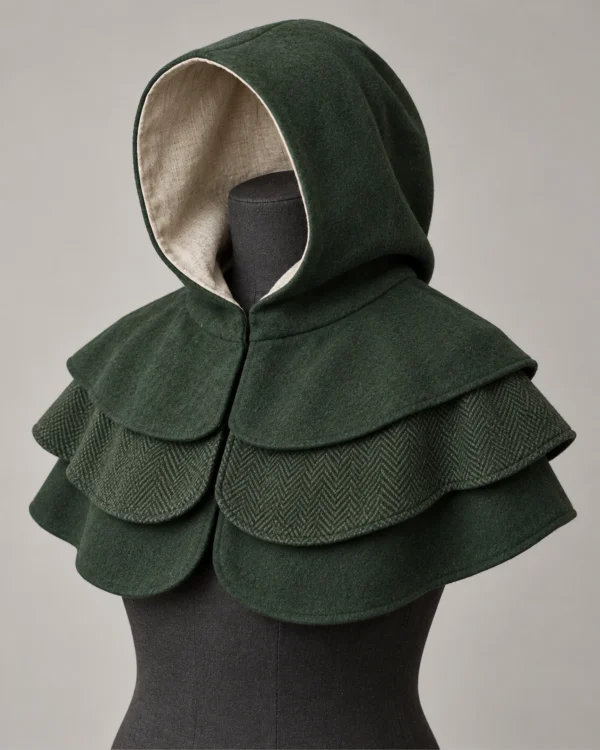 Rookmere Forest Green three-tier wool mantle hood with rounded crown