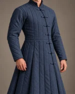 Sarovan Muted Indigo waist seam, quilted skirt panels and crossover closure