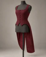 Split-Tail Quilted Waistcoat in Burgundy, alternate color front view