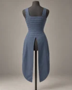 Split-Tail Quilted Waistcoat in Slate Blue, back view