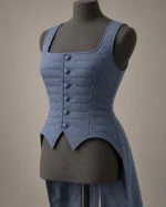 Split-Tail Quilted Waistcoat in Slate Blue, construction detail