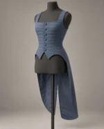 Split-Tail Quilted Waistcoat in Slate Blue, front view