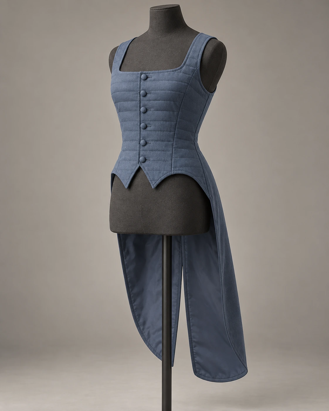 Split-Tail Quilted Waistcoat – Slate Blue front view Split-Tail Quilted Waistcoat in Slate Blue, front view
