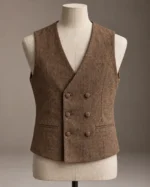 Thorne Double-Breasted Linen Waistcoat in Walnut Brown, alternate color view