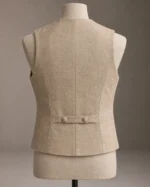 Thorne Double-Breasted Linen Waistcoat in Natural Flax, back view