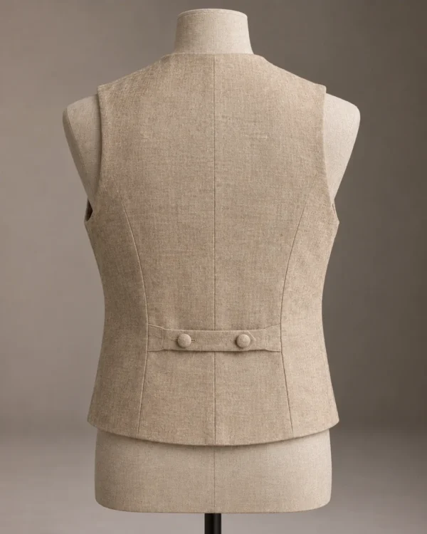 Thorne Double-Breasted Linen Waistcoat in Natural Flax, back view
