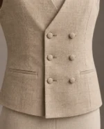 Thorne Double-Breasted Linen Waistcoat in Natural Flax, detail view