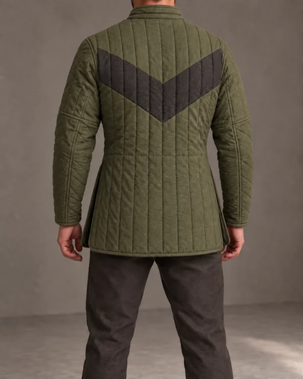 Turnmere reversible quilted jack in Muted Olive, back view