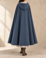 Twinfold reversible festival cloak with the Slate Blue face outward, back view