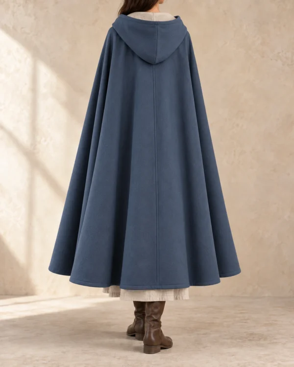 Twinfold reversible festival cloak with the Slate Blue face outward, back view