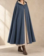 Twinfold reversible festival cloak with the Slate Blue face outward, front view