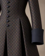 Valewick Brocade Riding Coat in Navy and Gold, detail view