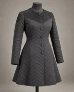 Vesper Chevron-Quilted Fitted Coat in Charcoal, alternate color view