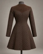 Vesper Chevron-Quilted Fitted Coat in Walnut Brown, back view