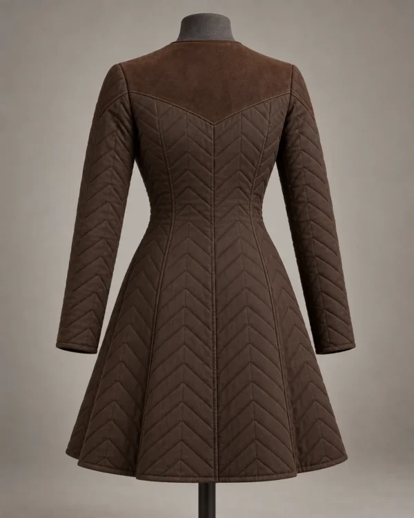 Vesper Chevron-Quilted Fitted Coat in Walnut Brown, back view