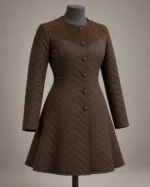 Vesper Chevron-Quilted Fitted Coat in Walnut Brown, front view