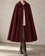Vesper Fold-Collar Scholar Cloak in Oxblood, front view of the alternate color