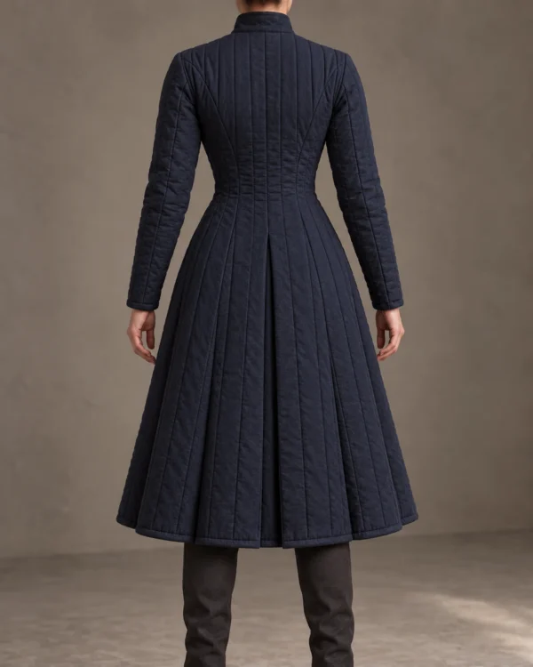 Ysoria longline fitted gambeson in Midnight Navy, back view